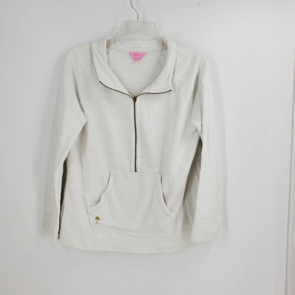 LILLY PULITZER womens M off white Skipper Popover 1/2 zip sweatshirt